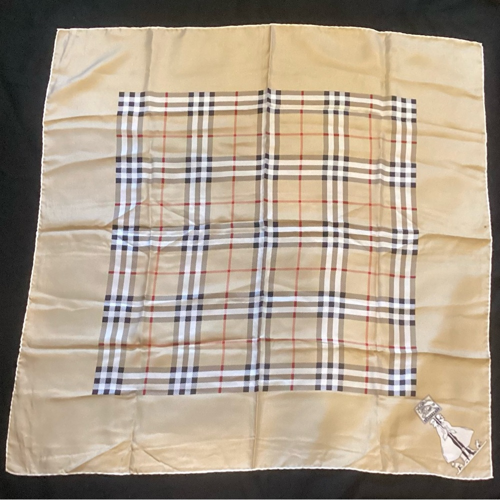 Burberry Beige Silk Scarf with White Rolled Edge